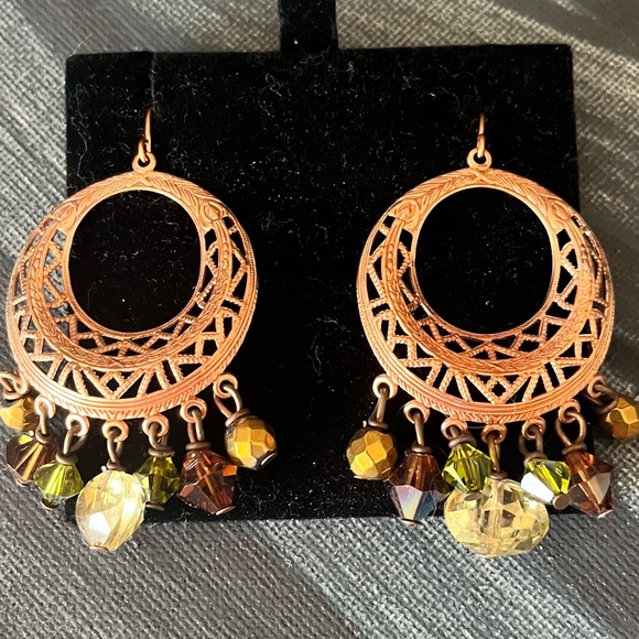 Copper Tone Costume Earrings with Sparkling Bead Charms ! - Picture 1 of 4